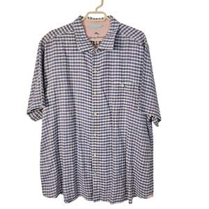 Tommy Bahama Shirt Men's XXL Blue Orange Check Linen Button Up Coastal Beachy